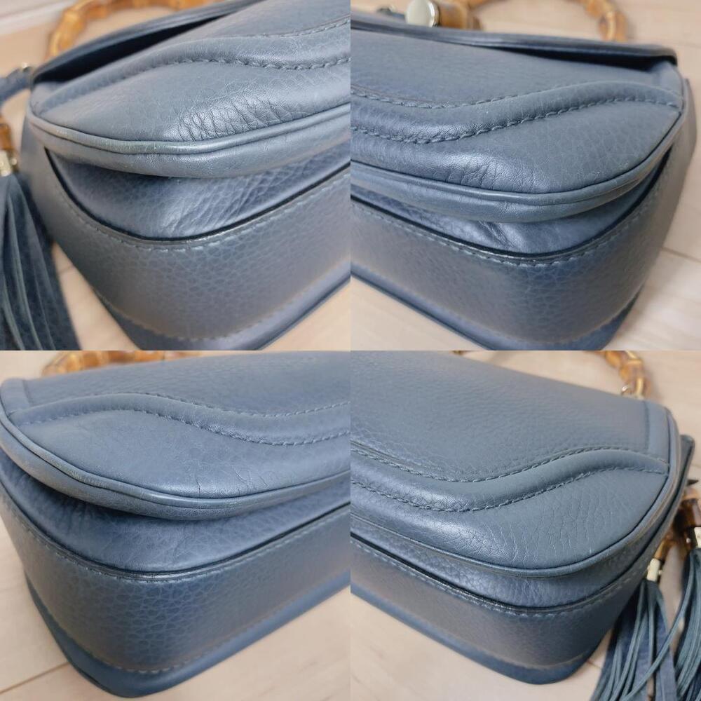 GUCCI Bamboo Handbag Shoulder Bag Leather Tassel Turnlock Closure Mirror - Picture 6 of 10